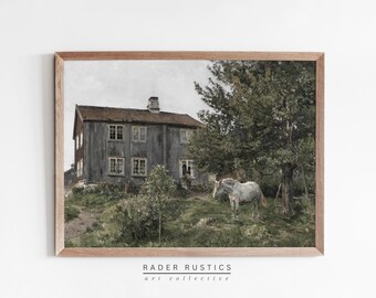 Vintage Horse Landscape Print | Farmhouse Antique Wall Art | A020
