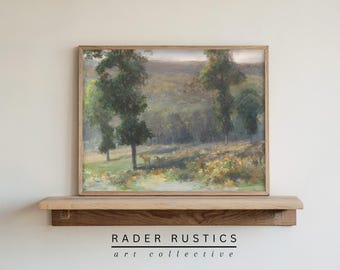 Deer In A Country Grove Wall Art | Vintage Spring Country Landscape Painting | Framed Canvas | L655