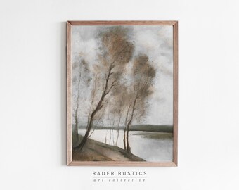 Rustic River Landscape Framed | Vintage Minimalist Painting | Wall Art Print | L385