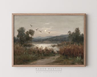 Ducks On A Pond In Autumn Canvas Framed | Fall Landscape Wall Art Print | Rustic Living Room Decor | P028