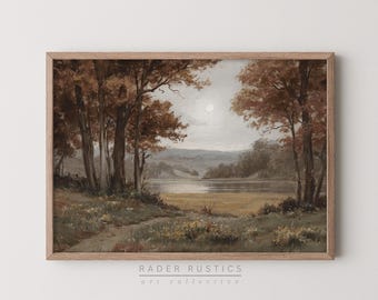 Framed Autumn Landscape Canvas | Vintage Wall Art Prints | Rustic Living Room Decor | L298
