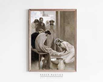 Framed Jesus Canvas | Vintage Christian Wall Art Print | Washing Feet Depiction | R005