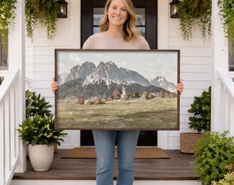 Mountain Canvas Wall Art Framed | Vintage Landscape Oil Painting Print | M123