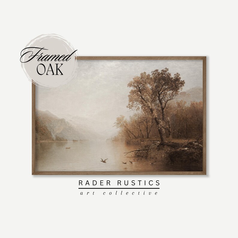 Country Autumn Lake Landscape Framed Canvas | Vintage Wall Art Prints | L298 imagem 4