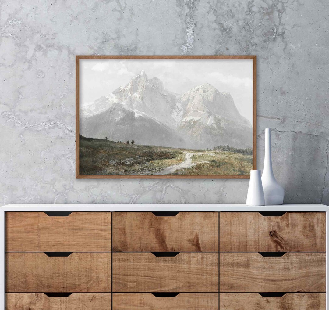 Rustic Mountain Valley Vintage Landscape Wall Art Framed Canvas and ...