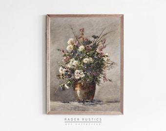 Framed Daisy Painting | Vintage Flower Canvas Wall Art | Still Life | F095