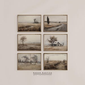 Neutral Landscape Prints | Vintage Inspired Moody Earth Tone Country Scenery | Canvas Prints