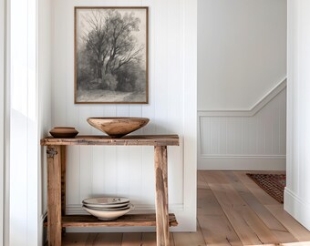 Framed Canvas Tree Sketch | Moody Vintage Black And White Art | Vertical Wall Prints | SK021