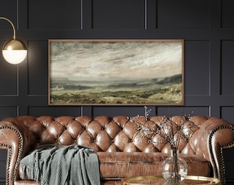Large Moody Farmhouse Landscape Wall Art | Above Couch Living Room Decor | Vintage Countryside Canvas Print Framed | L407