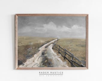 Moody Landscape Framed Canvas | Dark Nature Painting | Neutral Living Room Wall Art | L481