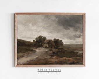 Moody Landscape Canvas Art | Vintage Farmhouse Cottage Print | Framed Wall Art | L470