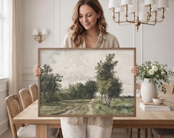 Rustic Country Landscape Wall Art Framed | Farmhouse Decor Painting | Vintage Nature Artwork | L389