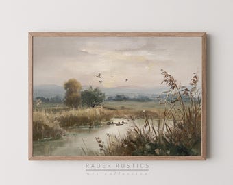 Country Duck Pond Framed Canvas Print | Vintage Style Landscape | Farmhouse Wall Art Print | P010