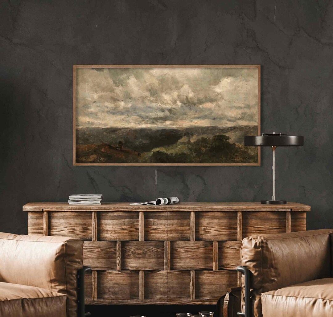 Framed Moody Landscape | Vintage Oil Painting Art Print Canvas | L444 ...