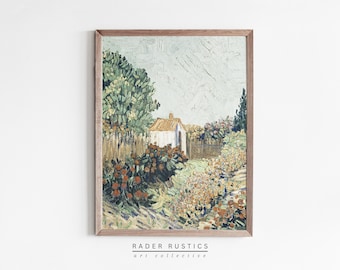 Framed Vertical Cottage Landscape Canvas | Vintage Impressionist Painting Print | L649