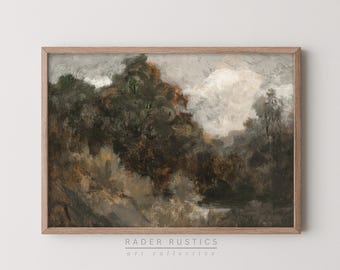 Framed Autumn Landscape Canvas | Rustic Earth Tone Vintage Wall Art Print | L166