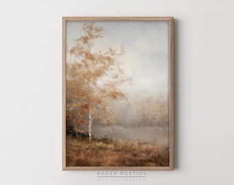 Autumn Lake Abstract Canvas | Moody Vertical Fall Decor | Living Room Decor | P050