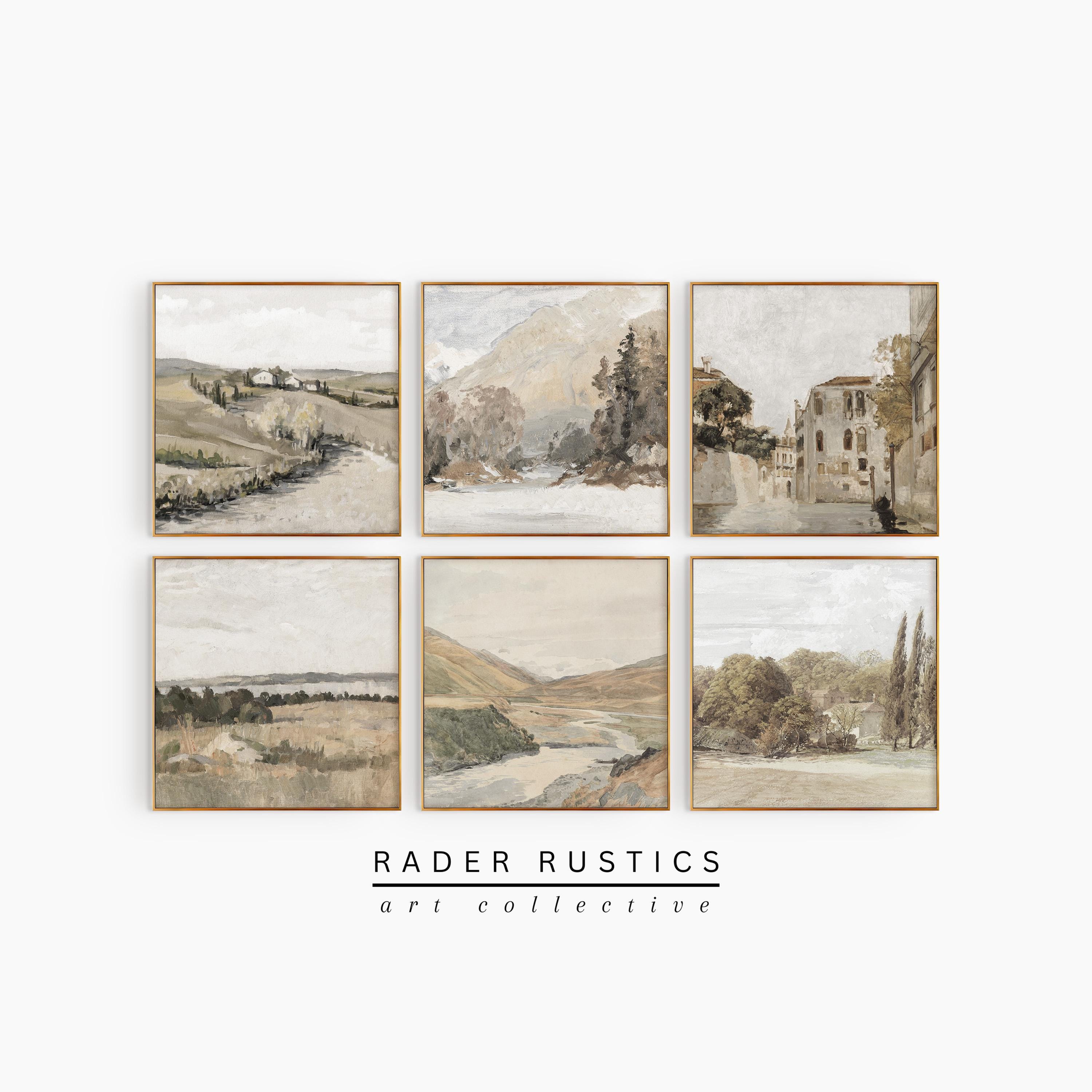 6 Piece Square Print Set | Vintage Landscape Gallery Wall | Neutral Landscapes | Mailed Prints | Square Art Prints