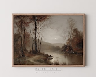 Dark Moody Autumn Landscape Canvas | Framed Wall Art Print | Rustic Fall Living Room Home Decor | P013