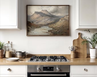 Framed Moody Mountain Canvas | Vintage Oil Painting | Wall Art Print | M113