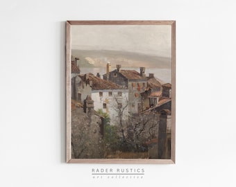 Framed European Village Wall Art | Vintage Architecture Painting | AR045