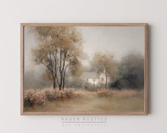Autumn Cottage Landscape Canvas Print | Vintage Style Framed Wall Art | Fall Living Room Decor | P037