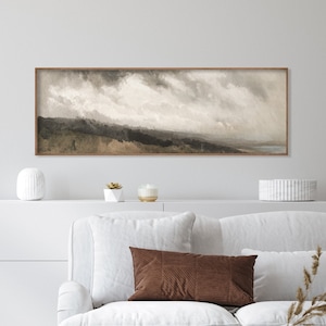 Panoramic Abstract | Vintage Landscape Painting | | Framed Canvas Print | Neutral Wall Art | L234