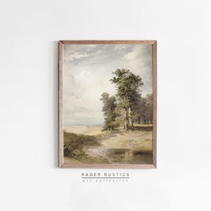 Country Creek Vertical Wall Art | Antique Landscape Painting | Rustic Country Home Decor | Framed Canvas | L124
