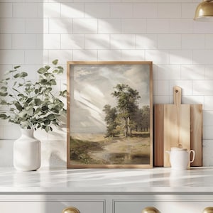 Country Creek Vertical Wall Art | Antique Landscape Painting | Rustic Country Home Decor | Framed Canvas | L124