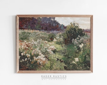 Spring Meadow Landscape Canvas Framed | Vintage Oil Painting Print | Bedroom Wall Art | L647