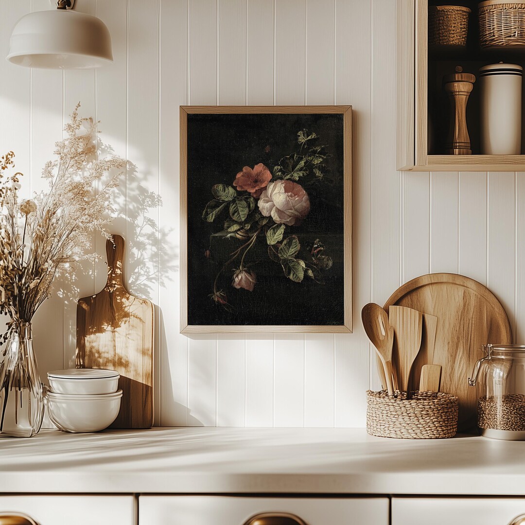 Roses Still Life Wall Art | Moody Dark Academia Vintage Painting ...