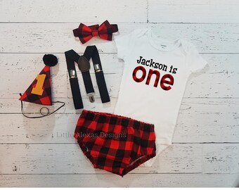 Lumberjack First birthday boy Outfit, 1st Birthday boy Outfit, Smash Cake outfit boy, Lumberjack Diaper Cover set, Bow tie and suspender