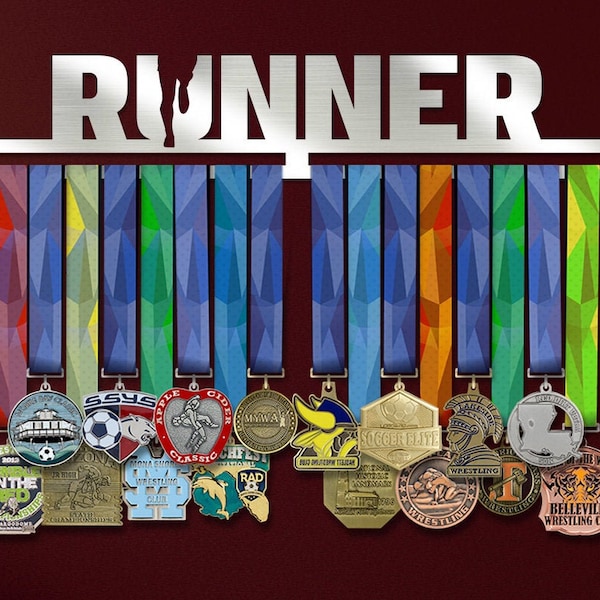 Runner Medal Holder, Running Sports Medal Hanger for Athlete, Custom Motivational Metal Display Rack