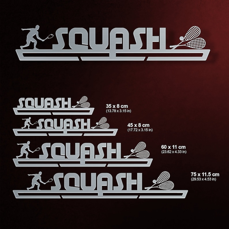 Stylish Squash Medal Hanger Display Wall Decor Customized Medal Holder Rack Racquet Sport Gift Brushed Steel