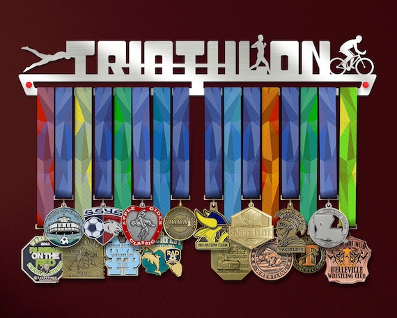 TRIATHLON MEDAL HOLDER and Bib Hanger Display Rack for Triathlon Gifts Swim  Bike Run Medals Hooks 