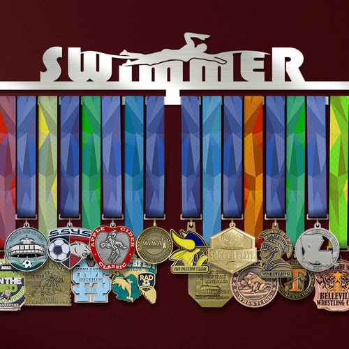 Swimmer Medal Hanger V2, Customized Swim Water Sports Medal Display Holder, Stainless Steel Swimming Medal Display for Home Décor