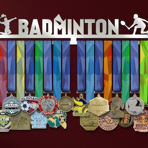 Badminton Medal Hanger, Sports Medal Display, Stylish Brushed Steel Awards & Winners Medal Holder Rack for Badminton Players