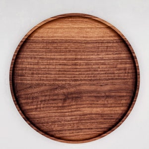 Round wooden walnut tray | Ottoman tray | Coffee table tray | Mid-century modern tray | Circular tray