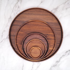 Round wooden walnut tray | Ottoman tray | Coffee table tray | Mid-century modern tray | Circular tray