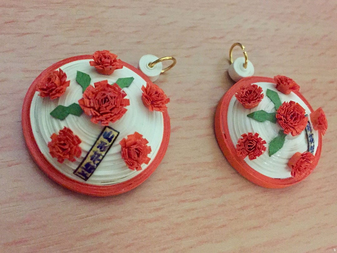 Hanagasa Japanese Paper Quilling Flower Hat Pendant/ Keychain/ Hair