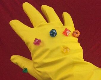 Dungeon Master's Infinity Gauntlet D20 Polyhedral Small Dice Set Replica Glove D&D Avengers Dragons Cosplay Gems Stones Wearable Roleplay