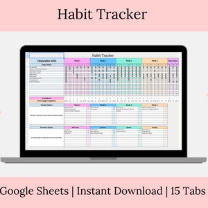 Habit Tracker google sheets template | daily habit tracker | goal tracker | weekly monthly habits | yearly habits | habit spreadsheet