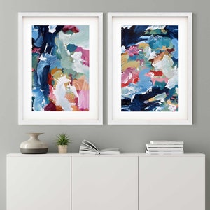 Set Of 2 Abstract Art Prints, Abstract Print Sets, Large Wall Art, Pink Abstract Prints, Colorful Large Abstract Art Set Of Two Art Prints