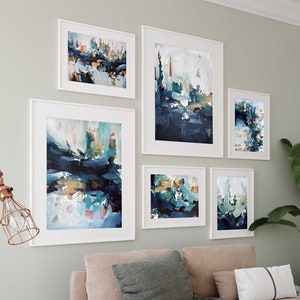 Blue Abstract Landscape Gallery Wall | Large Gallery Wall Art | Framed Prints | Set Of 6 | Fine Abstract Art | Home Decor | Plastic Free