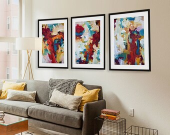 SET OF 3 Framed Art Abstract Print Wall Art, Large Wall Art, Blue Abstract Print Large Abstract Art Print from Painting Modern Abstract Art