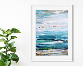 Large abstract art prints, Teal Abstract Art, Framed Art Print, A4 A3 A2 Framed Pictures, Contemporary Abstract Prints Seascape Oil Painting