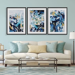 SET OF 3 Framed Art Abstract Print Wall Art, Large Wall Art, Blue Abstract Print Large Abstract Art Print from Painting Modern Abstract Art