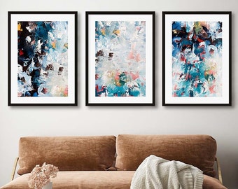 Large SET OF 3 Framed Abstract Wall Art Print, Crashing Waves , Large Contemporary Abstract Art Print from Modern Art Painting