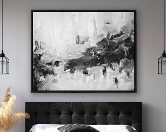 Large Abstract Art, Modern Painting, Monochrome Wall Art, Art Print, Living Room Acrylic Art,  Black and White Abstract Canvas Art Wall Art