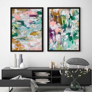 Abstract River Sunset | Contemporary Wall Art | Set Of 2 | Modern Art | Framed Prints | Colourful Framed Prints | 100% Plastic Free Glass